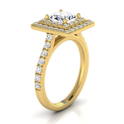 Double Pavé Halo Linear Band Princess, in 18K Yellow Gold, pave setting – side profile | RockHer