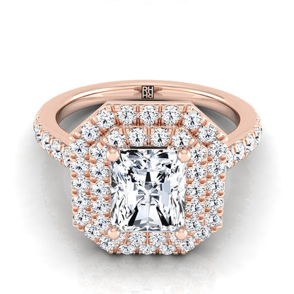 Double Pavé Halo Linear Band Radiant, in 14K Rose Gold, pave setting | RockHer