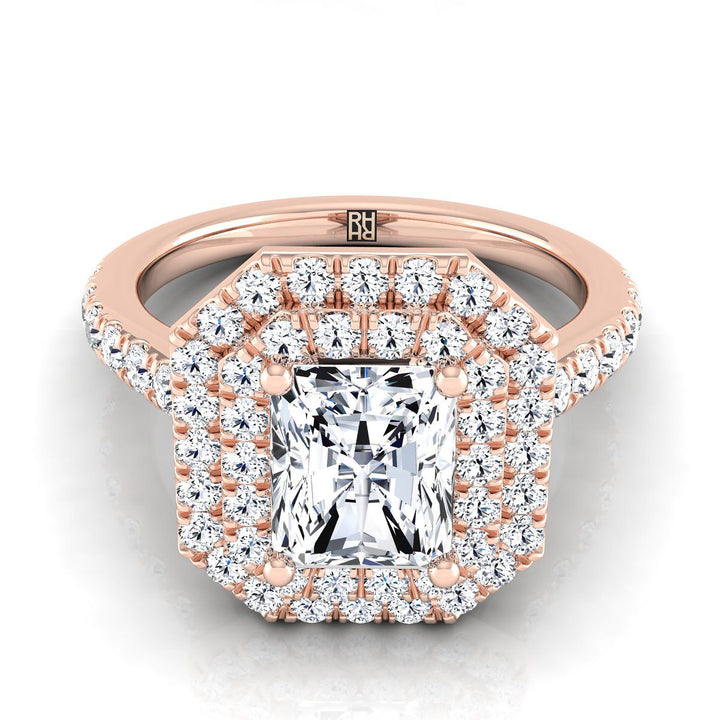 Double Pavé Halo Linear Band Radiant, in 14K Rose Gold, pave setting | RockHer