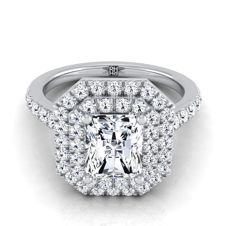The Whitney Select Double Halo Radiant Cut Lab Diamond Engagement Ring in Platinum