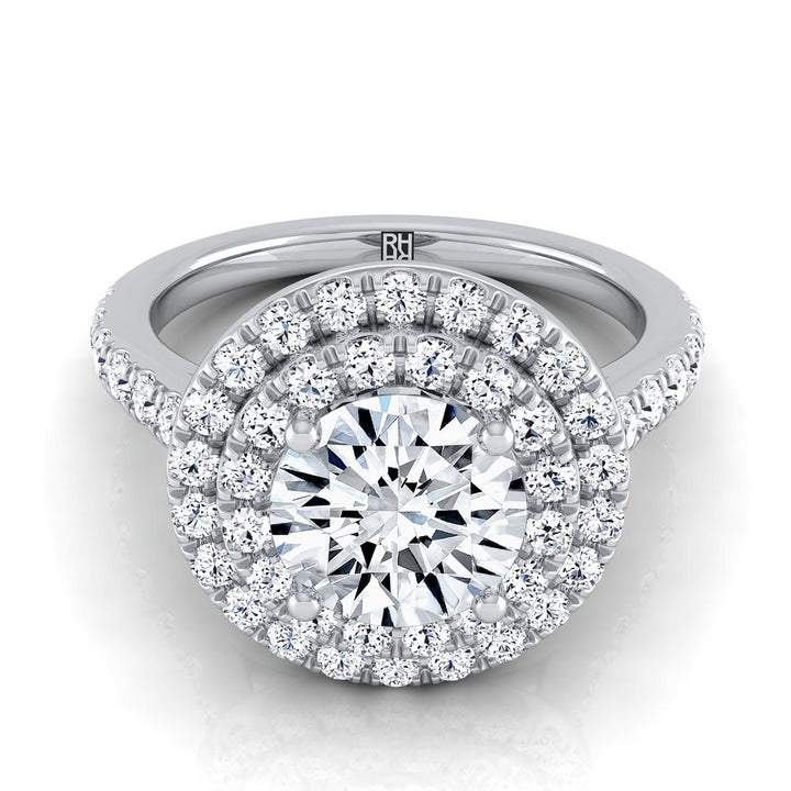 Round Brilliant, Double Pavé Halo Linear Band, in Platinum, pave setting | RockHer