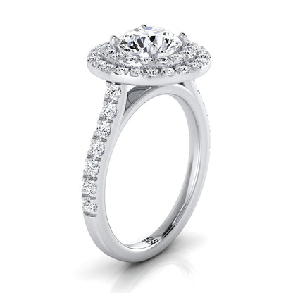 Round Brilliant, Double Pavé Halo Linear Band, in 18K White Gold, pave setting – side profile | RockHer