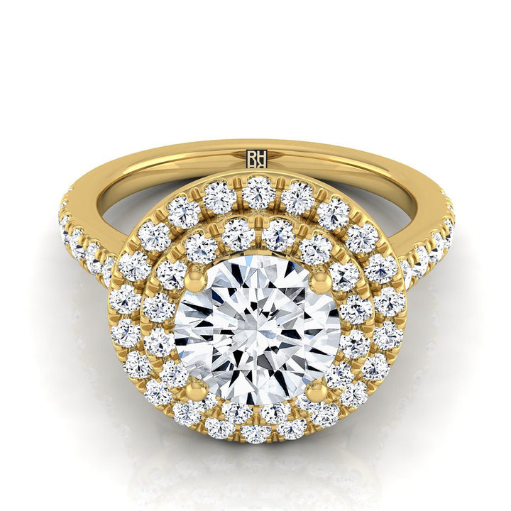 Whitney Select Double Halo Round Lab Diamond Engagement Ring in 18K Yellow Gold | RockHer