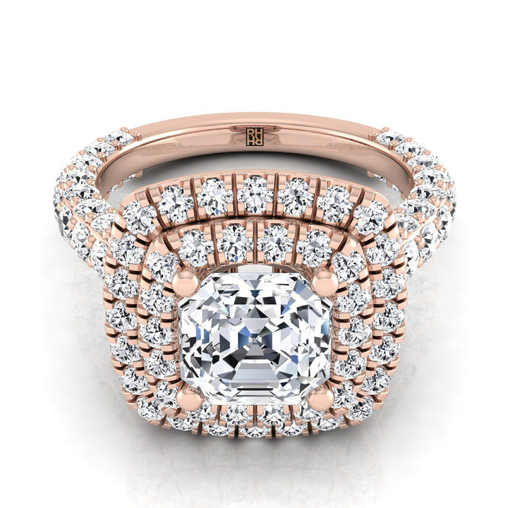 Bold Double Halo Asscher, in 14K Rose Gold, pave setting | RockHer