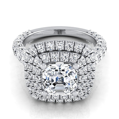 Bold Double Halo Asscher, in 18K White Gold, pave setting | RockHer