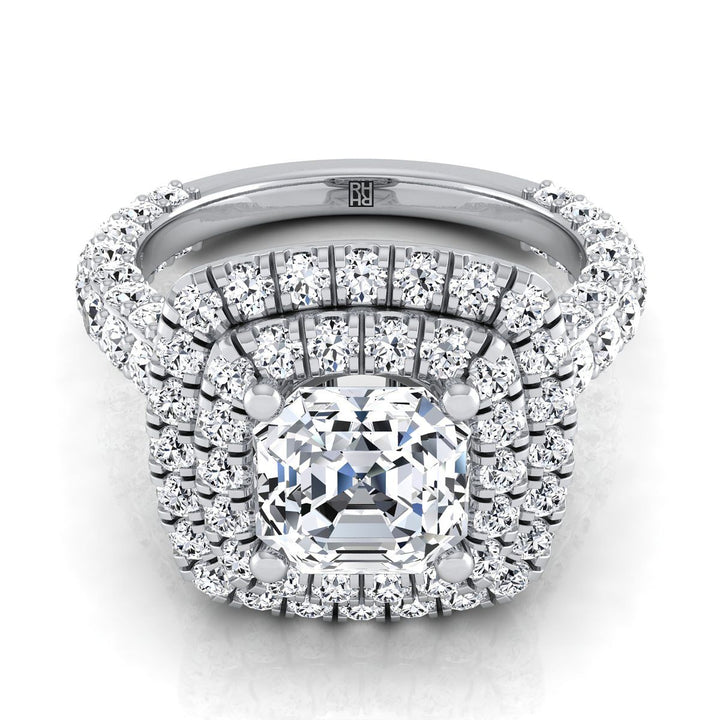 Bold Double Halo Asscher, in 18K White Gold, pave setting | RockHer