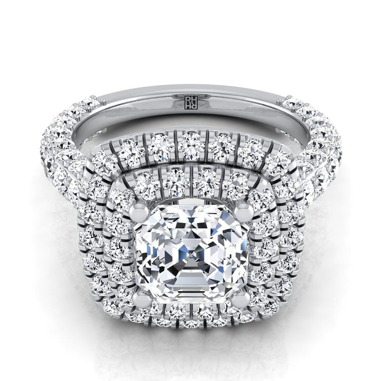 The Dinah Double Halo Asscher Cut Engagement Ring Setting in 18K White Gold