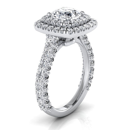 Bold Double Halo Asscher, in Platinum, pave setting – side profile | RockHer
