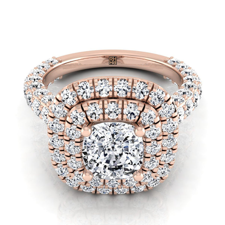 The Dinah Double Halo Cushion Cut Engagement Ring Setting in 14K Rose Gold