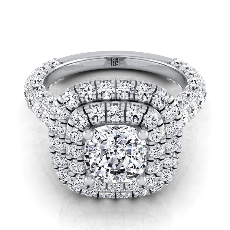 The Dinah Select Double Halo Cushion Cut Lab Diamond Engagement Ring in Platinum