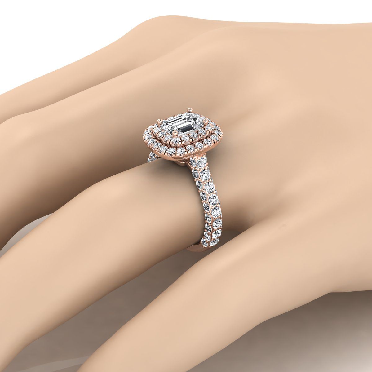 The Dinah engagement ring setting in 14K Rose Gold, select double halo cut design | RockHer