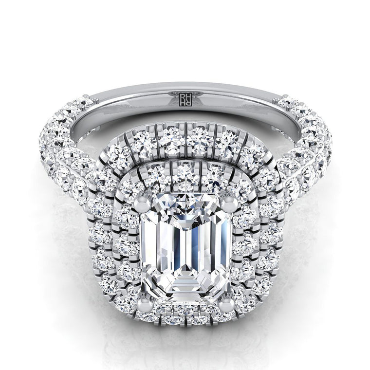 The Dinah Double Halo Emerald Cut Engagement Ring Setting in Platinum
