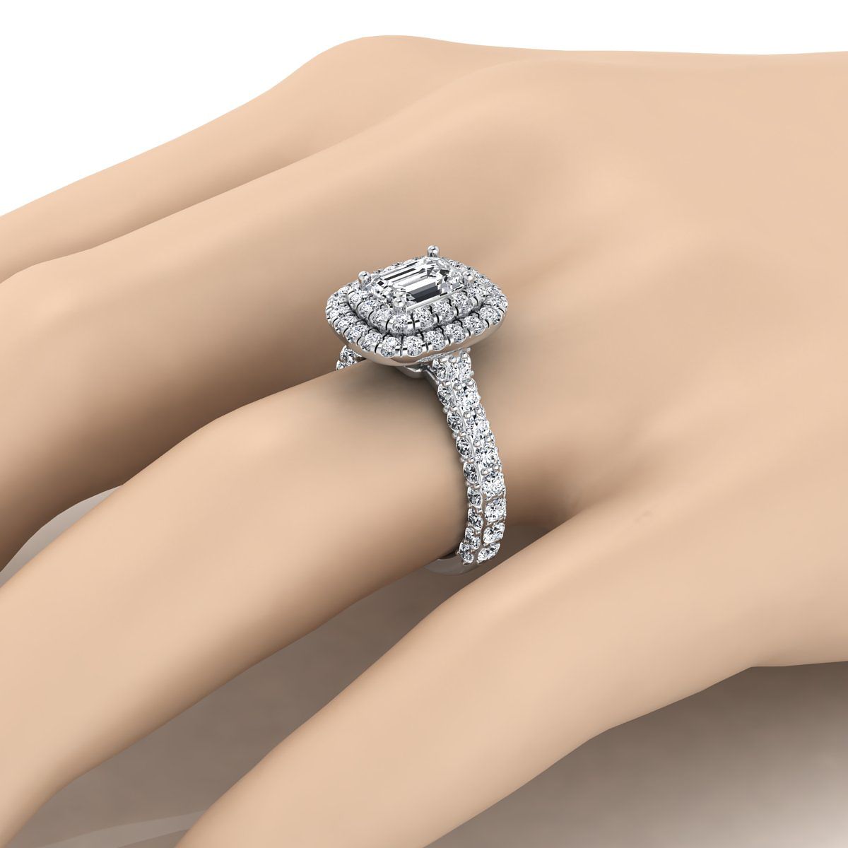 The Dinah engagement ring setting in 18K White Gold, select double halo cut design | RockHer