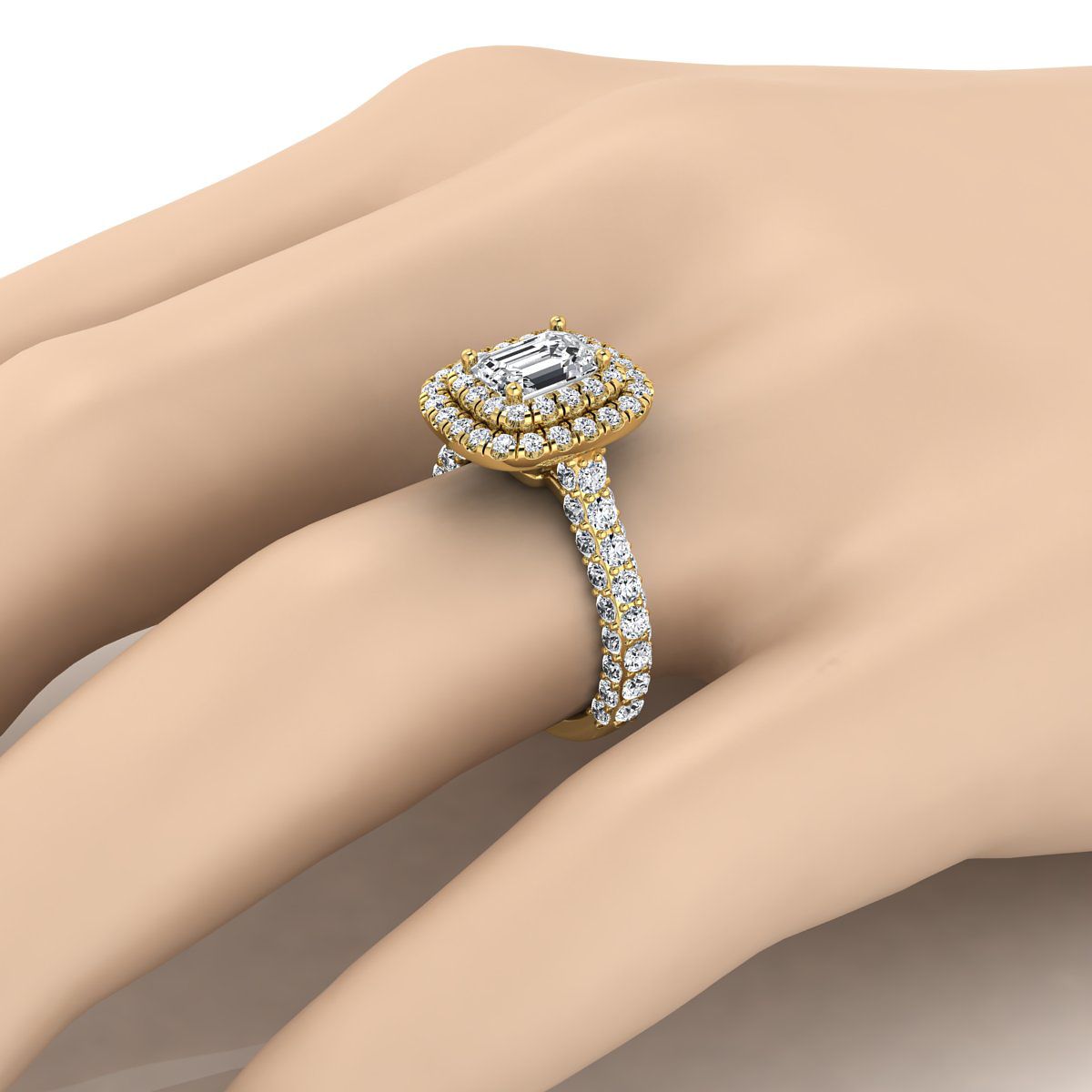 The Dinah engagement ring setting in 18K Yellow Gold, select double halo cut design | RockHer
