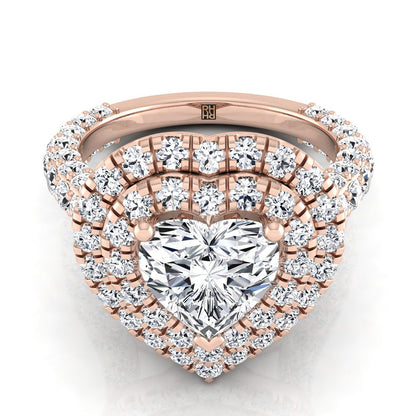 Bold Double Halo Heart Shape, in 14K Rose Gold, pave setting | RockHer