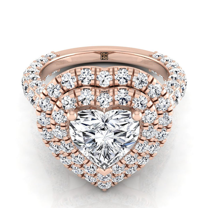 Bold Double Halo Heart Shape, in 14K Rose Gold, pave setting | RockHer