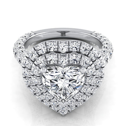 Bold Double Halo Heart Shape, in 18K White Gold, pave setting | RockHer