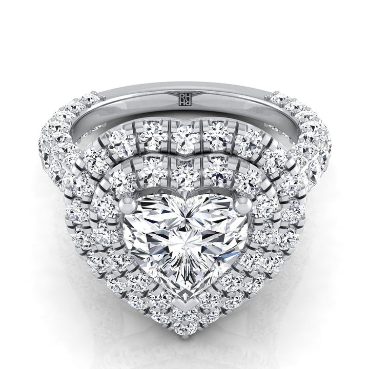 Bold Double Halo Heart Shape, in 18K White Gold, pave setting | RockHer