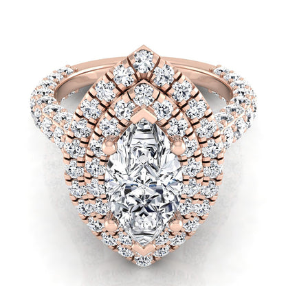 Bold Double Halo Marquise, in 14K Rose Gold, pave setting | RockHer