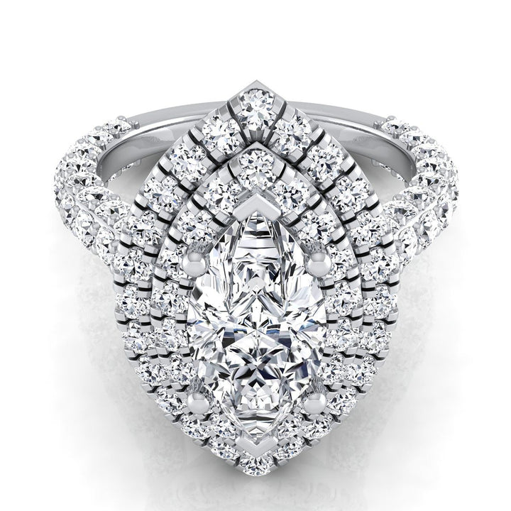 Bold Double Halo Marquise, in 18K White Gold, pave setting | RockHer