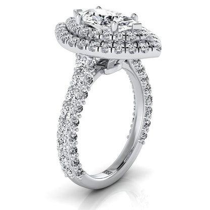Bold Double Halo Marquise, in Platinum, pave setting – side profile | RockHer