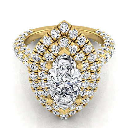 Bold Double Halo Marquise, in 18K Yellow Gold, pave setting | RockHer
