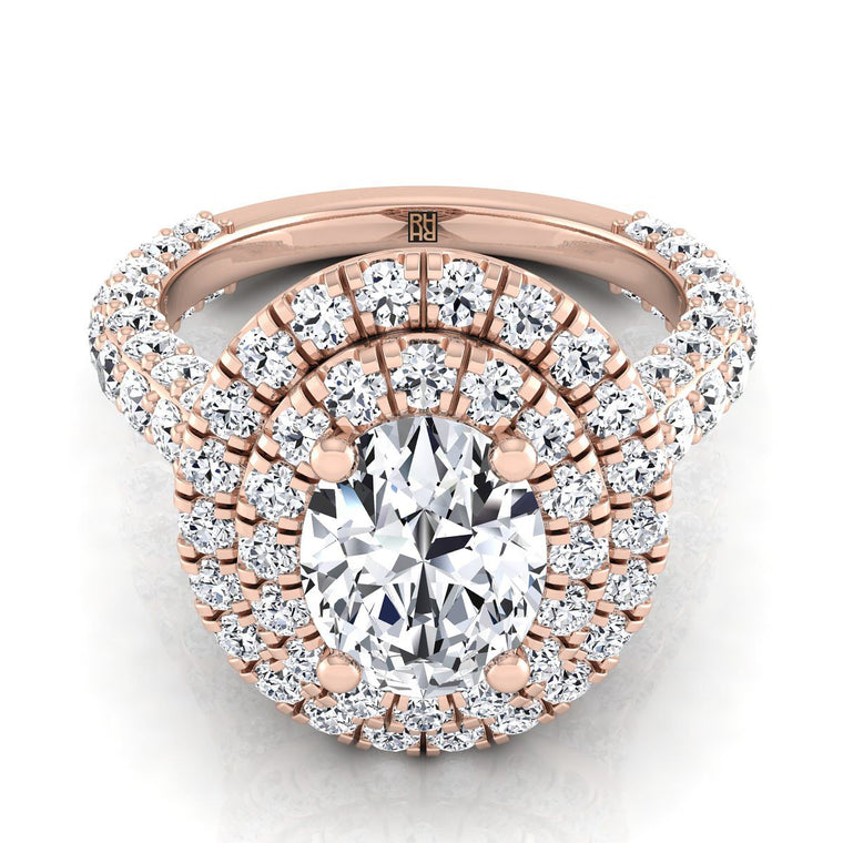 The Dinah Double Halo Oval Engagement Ring Setting in 14K Rose Gold
