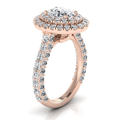 Bold Double Halo Oval, in 14K Rose Gold, pave setting – side profile | RockHer