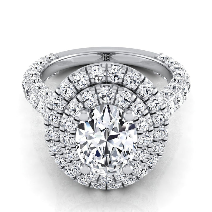 Bold Double Halo Oval, in Platinum, pave setting – view 8 | RockHer