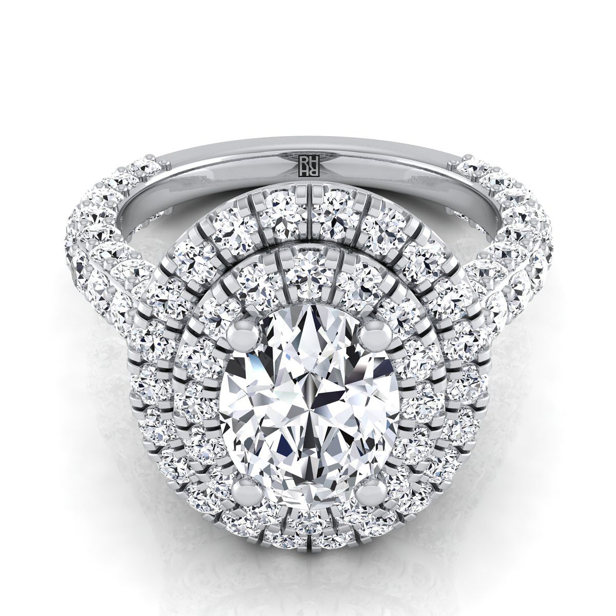 The Dinah oval setting in Platinum, a select double halo design from RockHer
