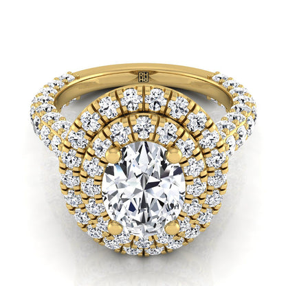 Bold Double Halo Oval, in 18K Yellow Gold, pave setting | RockHer
