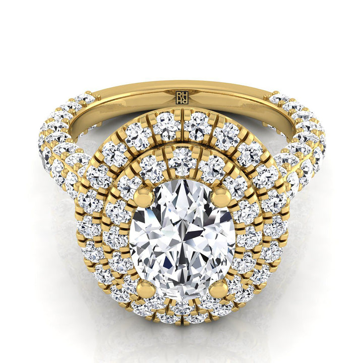 Bold Double Halo Oval, in 18K Yellow Gold, pave setting | RockHer