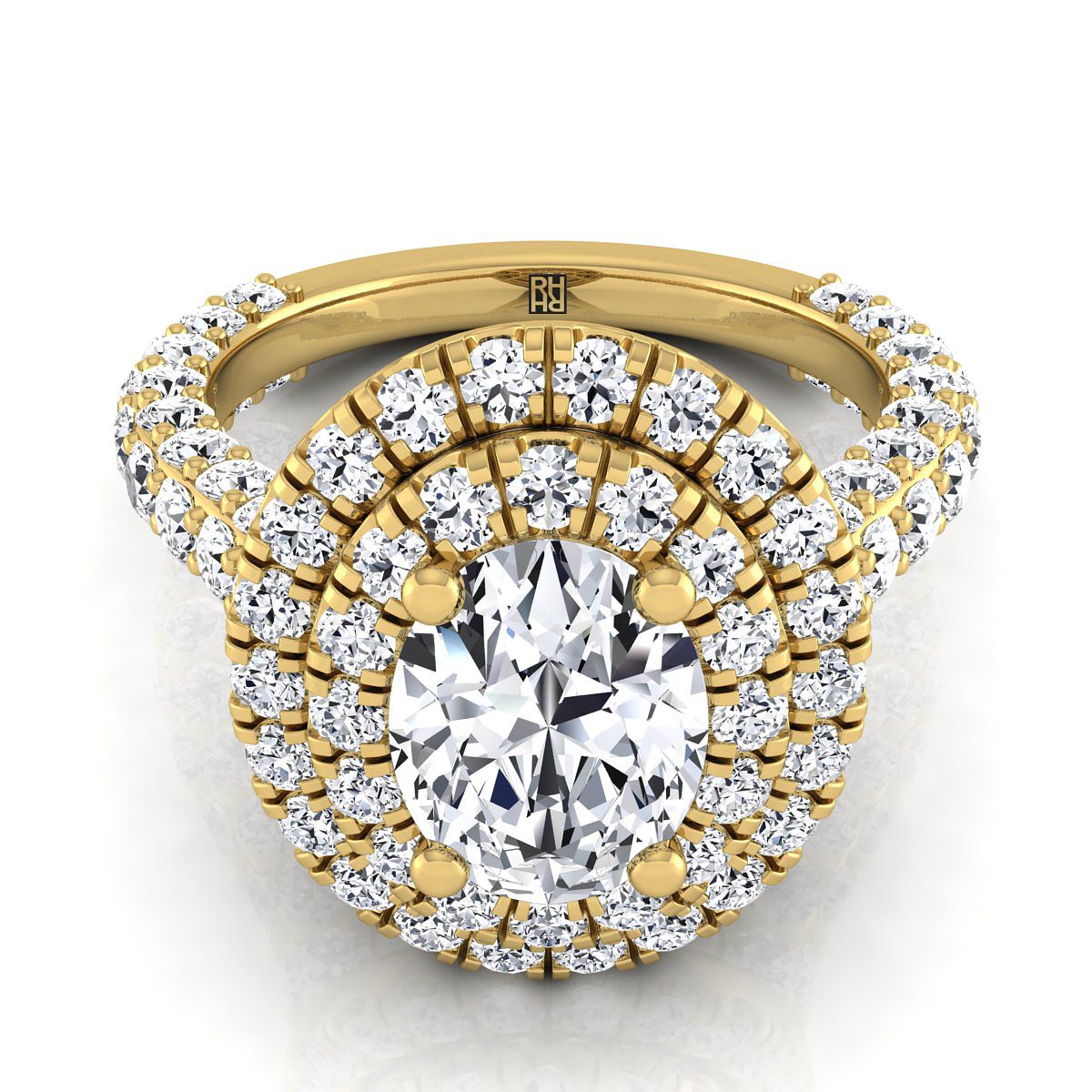 Dinah Select Double Halo Oval Lab Diamond Engagement Ring in 18K Yellow Gold | RockHer