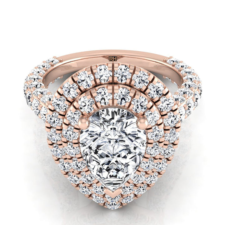 Bold Double Halo Pear Shape, in 14K Rose Gold, pave setting | RockHer