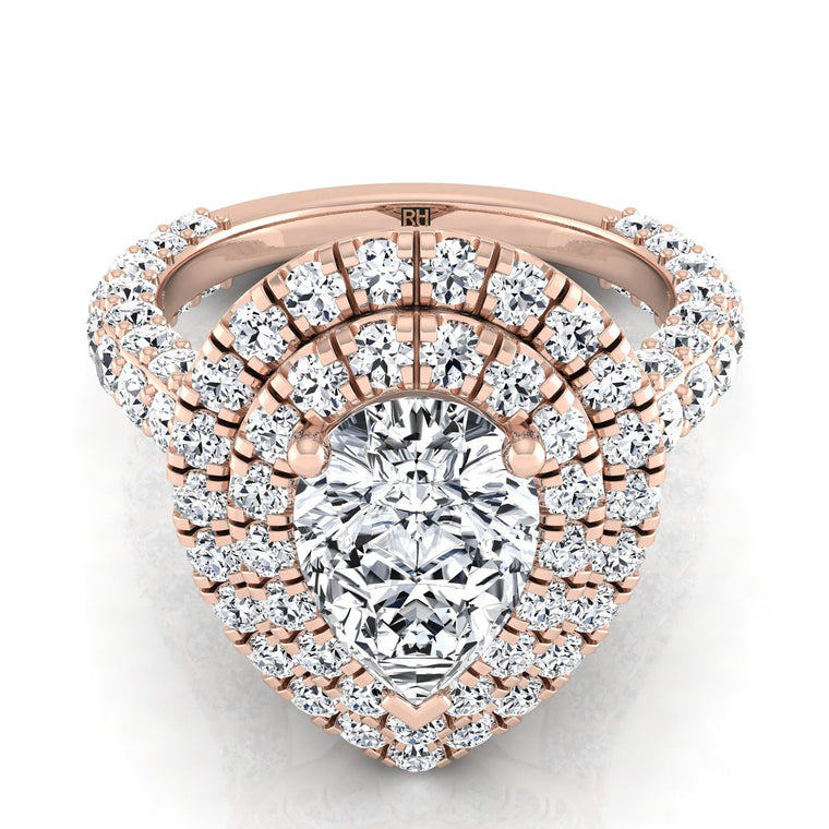 The Dinah Double Halo Pear Engagement Ring Setting in 14K Rose Gold