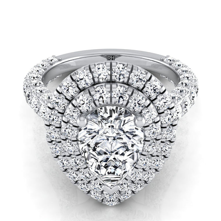 The Dinah Double Halo Pear Engagement Ring Setting in 18K White Gold