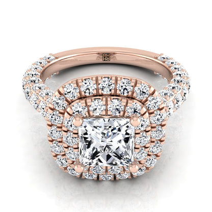Bold Double Halo Princess, in 14K Rose Gold, pave setting | RockHer