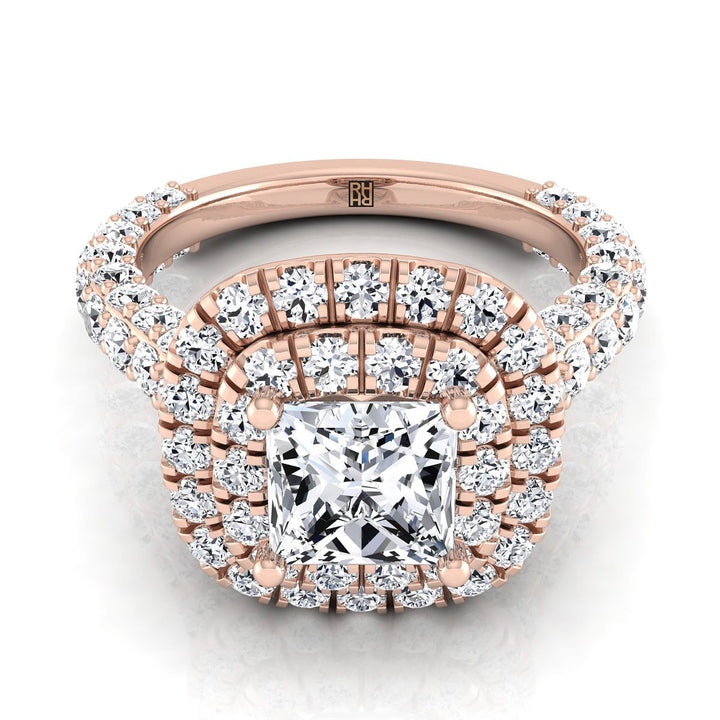 Bold Double Halo Princess, in 14K Rose Gold, pave setting | RockHer