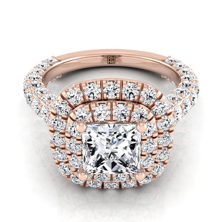 The Dinah Select Double Halo Princess Cut Lab Diamond Engagement Ring in 14K Rose Gold