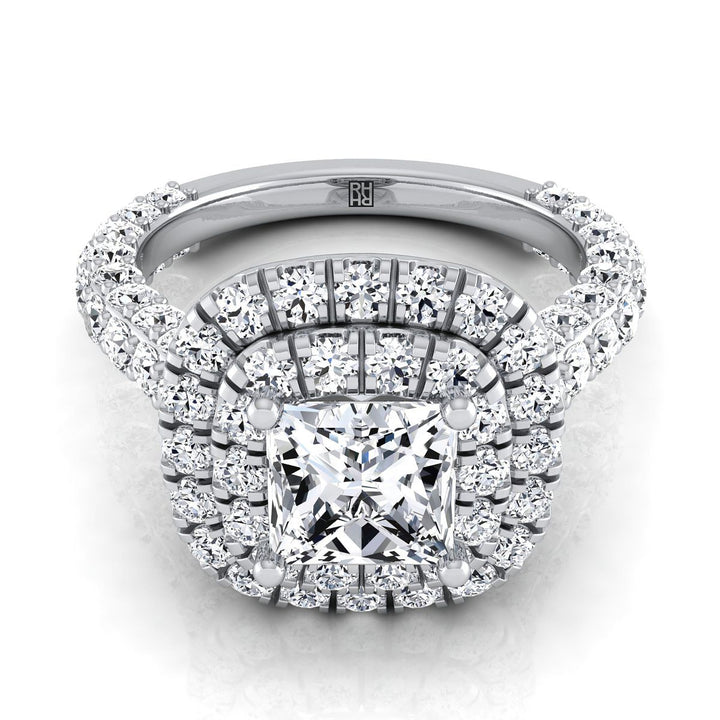Bold Double Halo Princess, in 18K White Gold, pave setting | RockHer