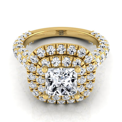 Bold Double Halo Princess, in 18K Yellow Gold, pave setting | RockHer