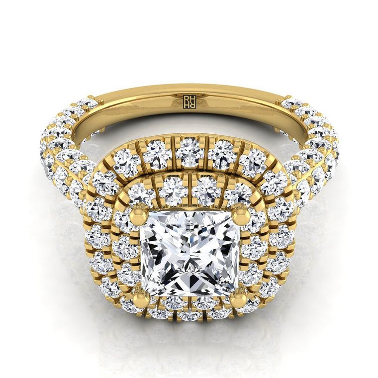 The Dinah Double Halo Princess Cut Engagement Ring Setting in 18K Yellow Gold
