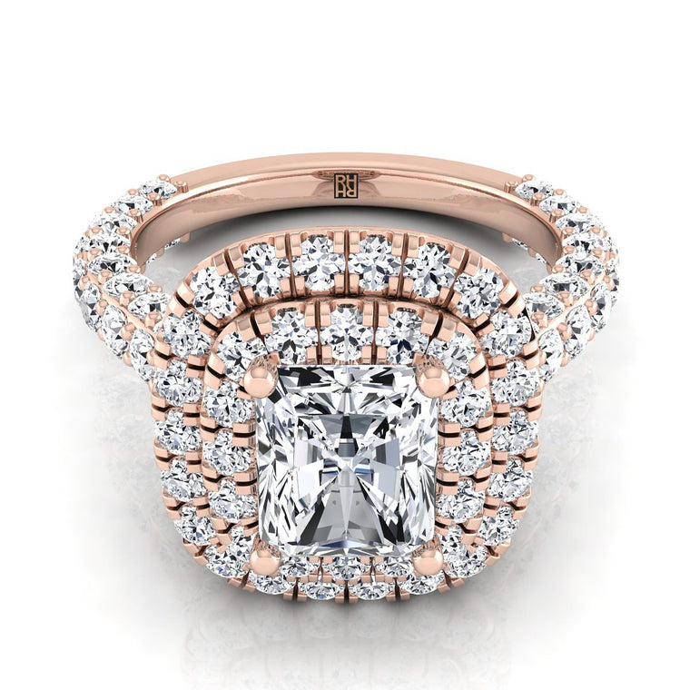 The Dinah Double Halo Radiant Cut Engagement Ring Setting in 14K Rose Gold