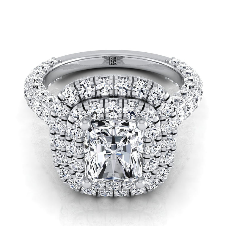 The Dinah Select Double Halo Radiant Cut Lab Diamond Engagement Ring in Platinum