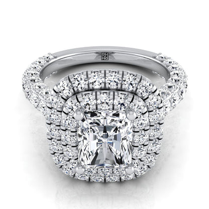 Bold Double Halo Radiant, in 18K White Gold, pave setting | RockHer