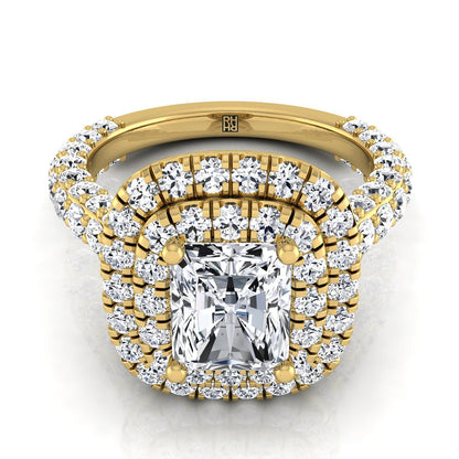 Bold Double Halo Radiant, in 18K Yellow Gold, pave setting | RockHer