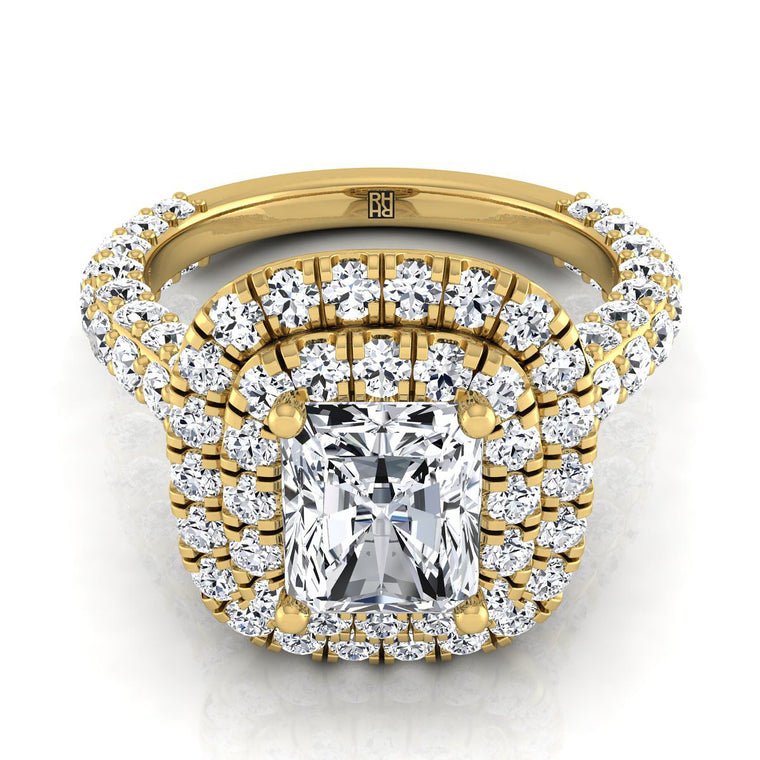 The Dinah Double Halo Radiant Cut Engagement Ring Setting in 18K Yellow Gold