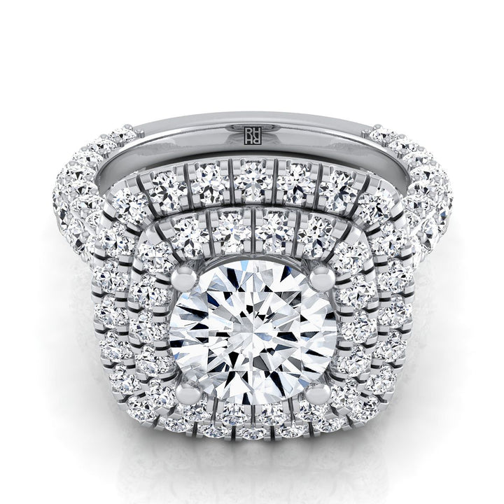 Round Brilliant, Bold Double Halo, in 18K White Gold, pave setting | RockHer