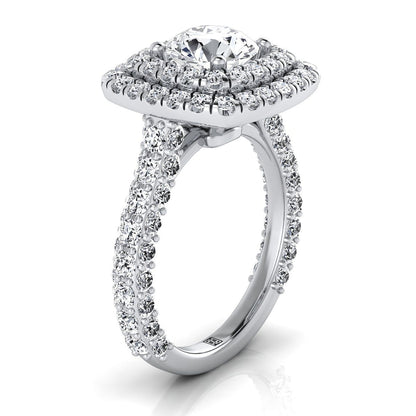 Round Brilliant, Bold Double Halo, in Platinum, pave setting – side profile | RockHer