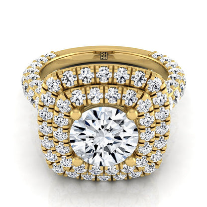 Round Brilliant, Bold Double Halo, in 18K Yellow Gold, pave setting | RockHer
